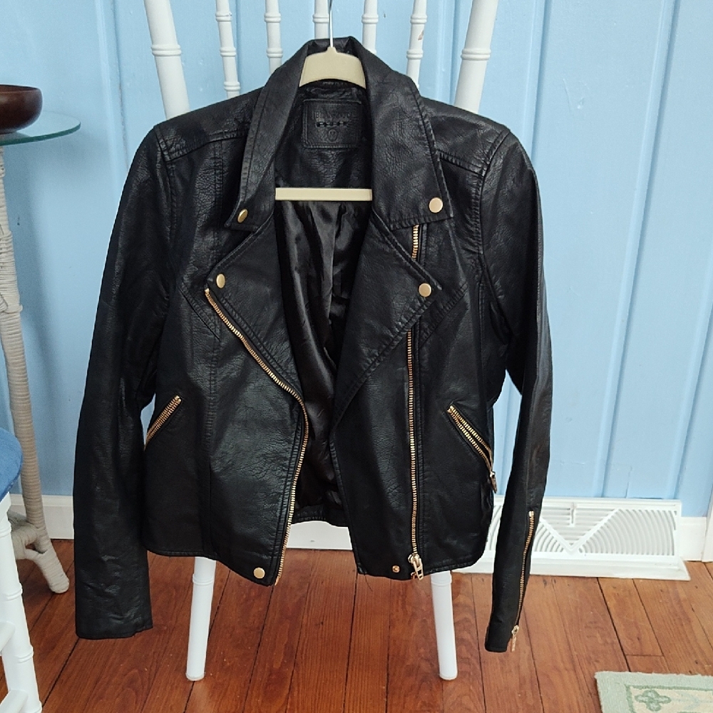 Blank NYC Black Leather Jacket with Gold Accents